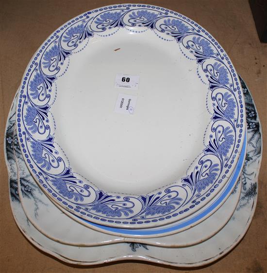 4 blue and white meat platters
